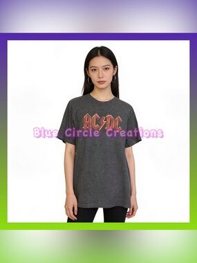 AC/DC Short Sleeve T-Shirt Gray with Faded Logo Design on Front Medium (Unisex)